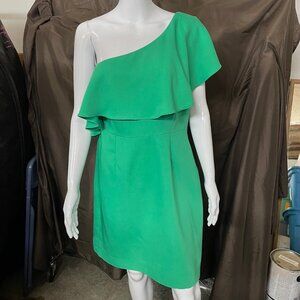 NWT BB Dakota RSVP Women's Size 10 Dress Teal One Shoulder Ruffle Overlay